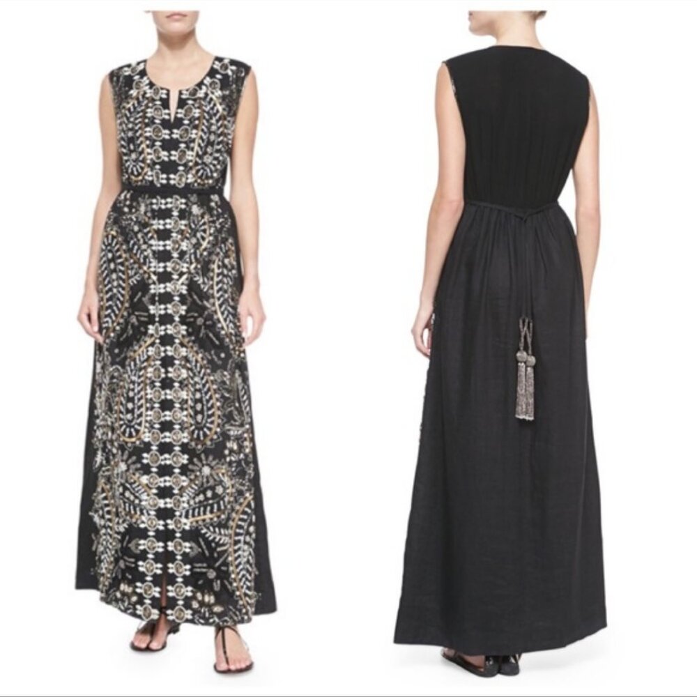Calypso St. Barth Voleta Beaded Voile Linen Maxi Dress